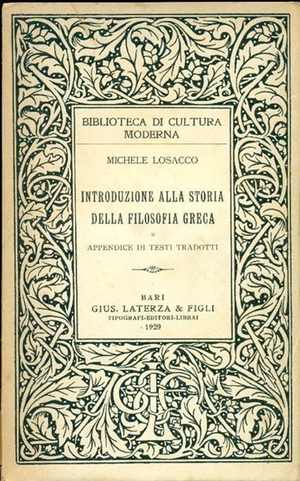 Introduzione alla storia della filosofia greca - Michele Losacco - copertina