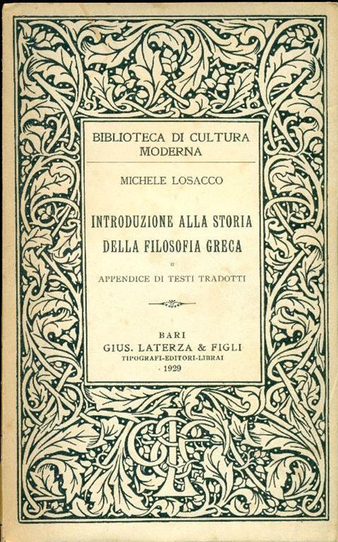 Introduzione alla storia della filosofia greca - Michele Losacco - copertina