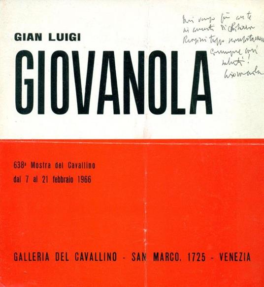 Gian Luigi Giovanola. Galleria del Cavallino 1966 - Gian Luigi Giovanola - copertina