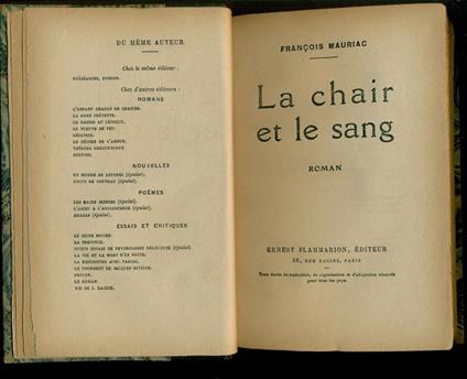 La chair et le sang - François Mauriac - copertina