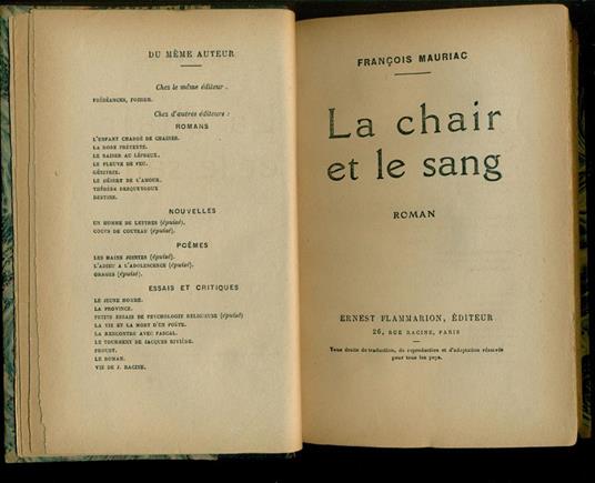 La chair et le sang - François Mauriac - copertina