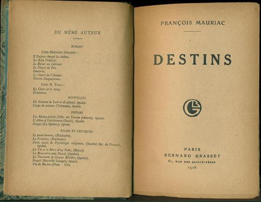 Destins - François Mauriac - copertina