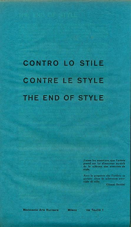 Contro lo stile. Contre le style. The end of style - copertina
