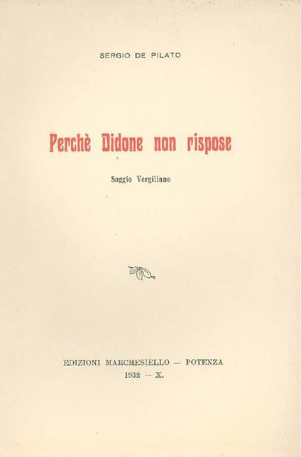 Perché Didone non rispose - Sergio De Pilato - copertina