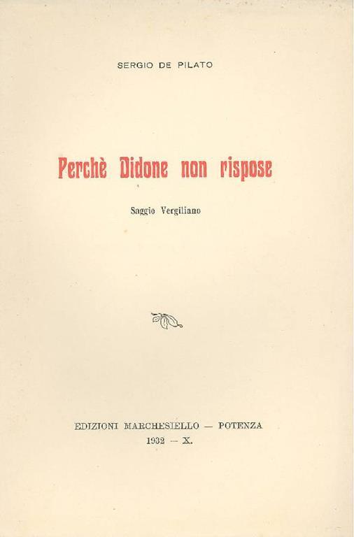 Perché Didone non rispose - Sergio De Pilato - copertina