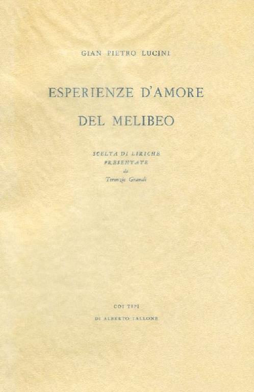 Esperienze d'amore del Melibeo - G. Pietro Lucini - copertina