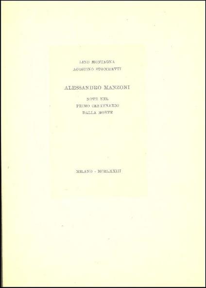 Alessandro Manzoni - Lino Montagna - copertina