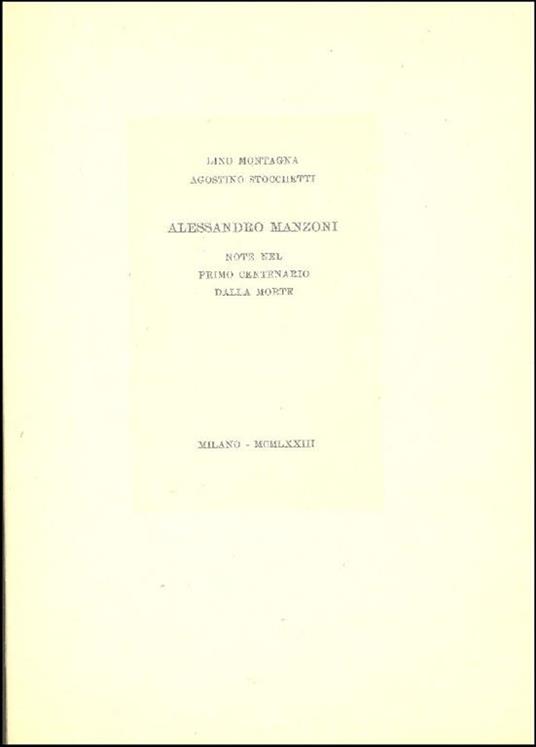 Alessandro Manzoni - Lino Montagna - copertina