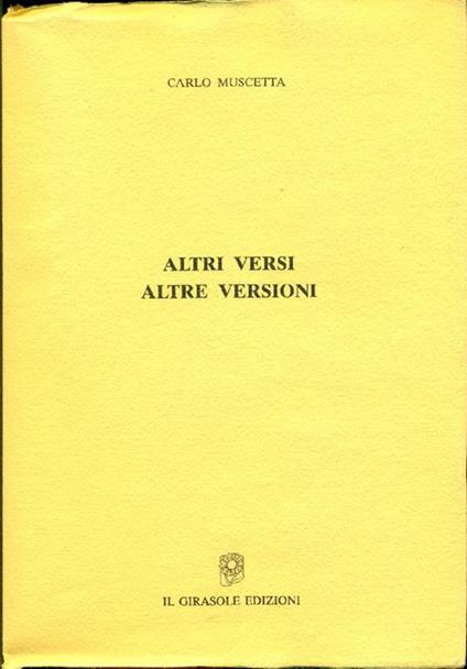Altri versi Altre versioni - Carlo Muscetta - copertina