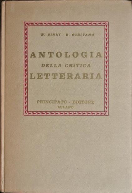 Antologia della critica letteraria - Walter Scrivano - copertina