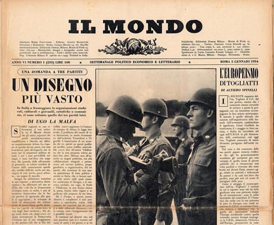 Il Mondo, 1954. Annata completa ma mancano i nn. 12, 17, 23, 26 - copertina