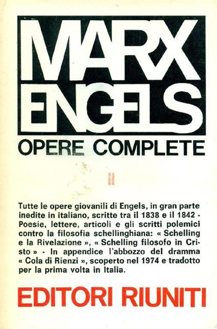 Opere. Volume Il. Friedrich Engels 1838-1842 - Karl Marx,Friedrich Engels - copertina