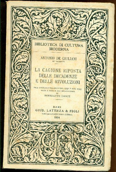 La cagione riposta delle decadenze e delle rivoluzioni - Antonio De Giuliani - copertina