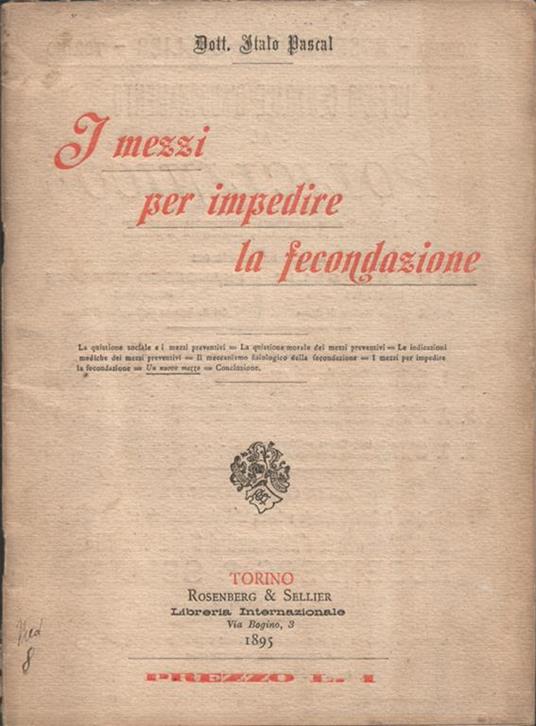I mezzi preventivi per impedire la fecondazione - Italo Pascal - copertina