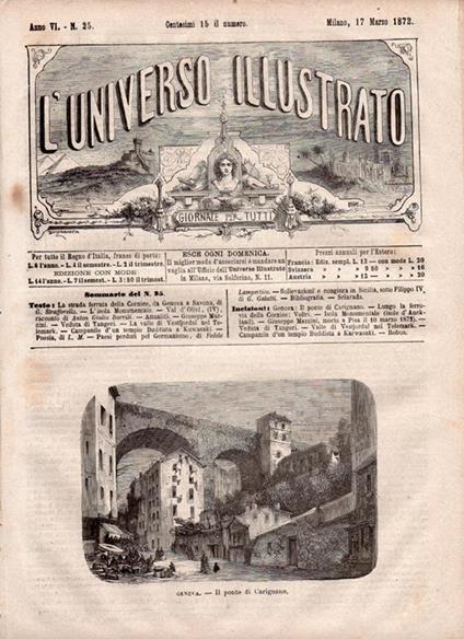 L' Universo Illustrato, giornale per tutti. Anno VI. N. 25, Milano, 17 Marzo 1872 - copertina
