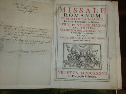 Missale romanum ex decreto sacrosancti Concilii Tridentini restitutum, S.Pii V.Pontificis Maximi jussu editum, Clementis VIII et Urbani VIII auctoritate recognitum, in quo Missae novissimae Sanctorum accuratè sunt dispositae - copertina