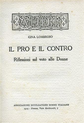 Il pro e il contro. Il voto alle donne e i suoi pericoli - Gina Lombroso - copertina