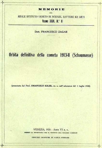 Orbita definitiva della cometa 1913. II. ( Schaumasse ) - Francesco Zagar - copertina