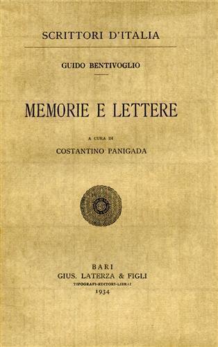 Memorie e lettere - Guido Bentivoglio - copertina