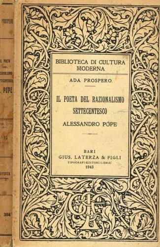Il poeta del Razionalismo settecentesco Alessandro Pope - Ada Prospero - copertina