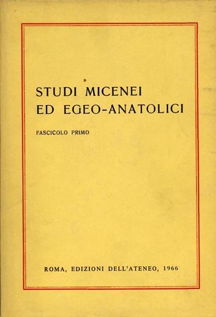 Studi Micenei ed Egeo Anatolici. Fasc. I. Indice articoli: Presentazio - copertina