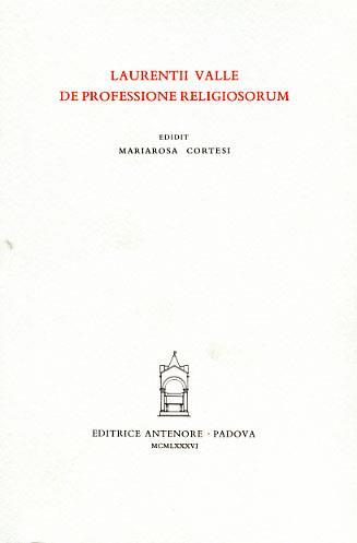 De professione religiosorum - Lorenzo Valla - copertina