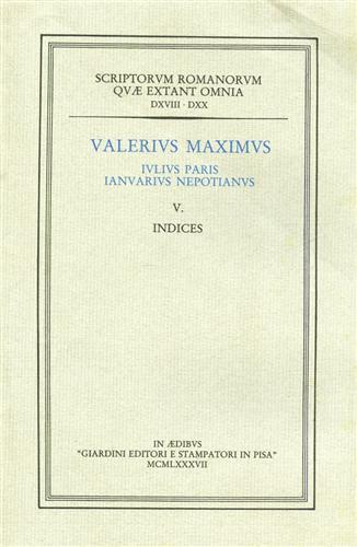 Iulius Paris Ianuarius Nepotanius. V. Indices - Valerio Massimo - copertina