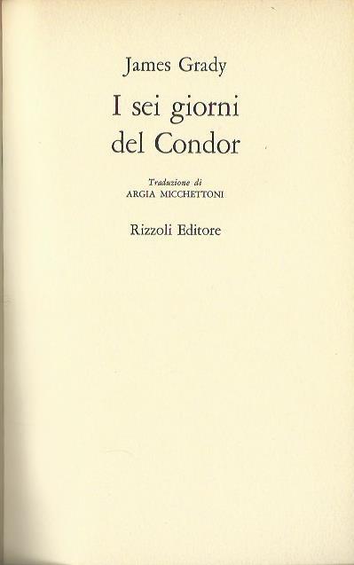 I sei giorni del Condor - James Grady - copertina