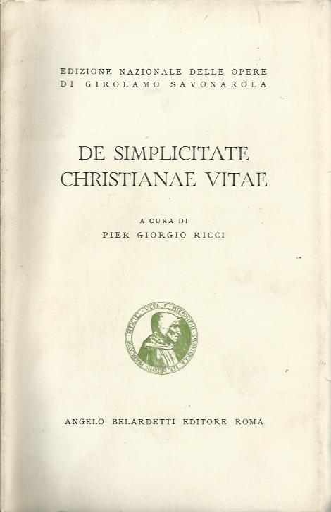De simplicitate christianae vitae - Girolamo Savonarola - copertina