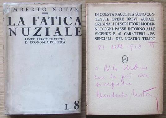 La Fatica Nuziale. Copia autografata - Umberto Notari - copertina
