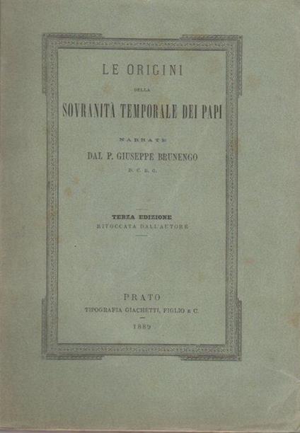 Le origini della sovranità temporale dei papi - Giuseppe Brunengo - copertina