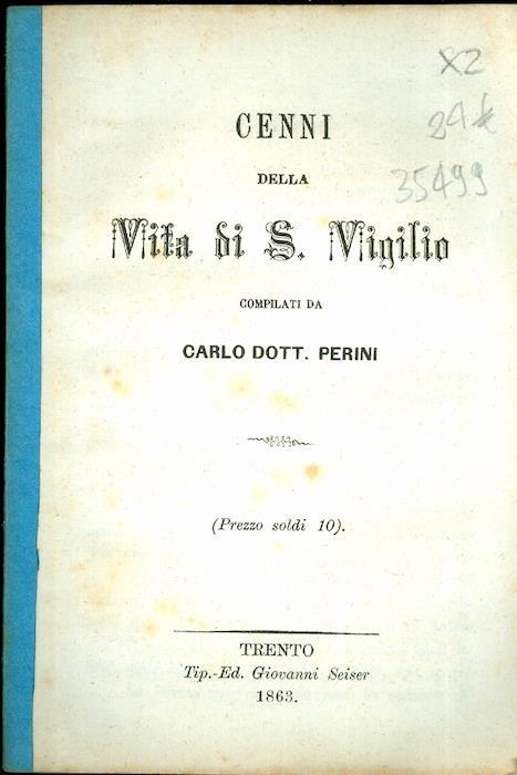 Cenni della vita di S. Vigilio - Carlo Perini - copertina