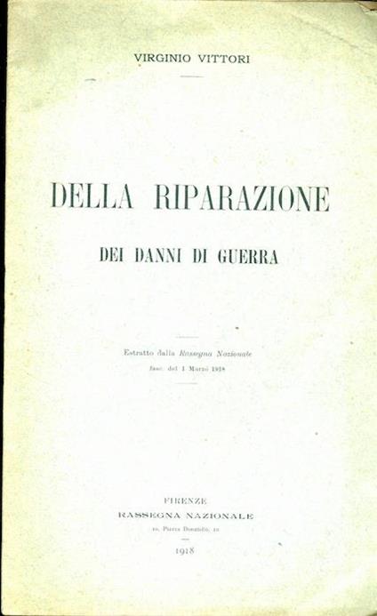 Della Riparazione dei danni di Guerra - Virginio Vittori - copertina