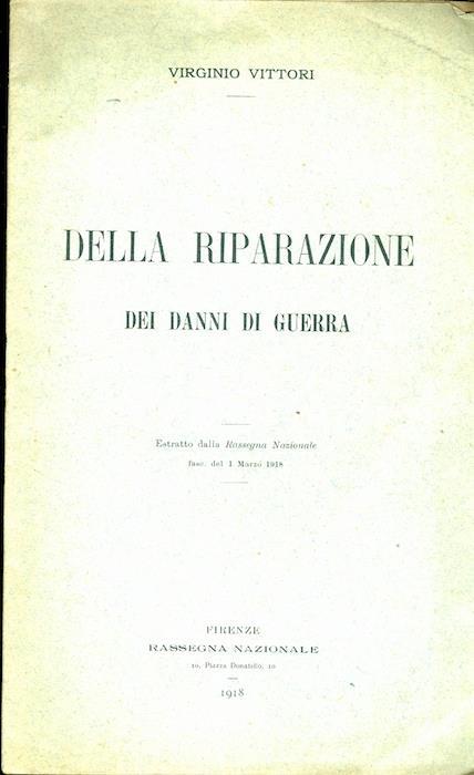 Della Riparazione dei danni di Guerra - Virginio Vittori - copertina