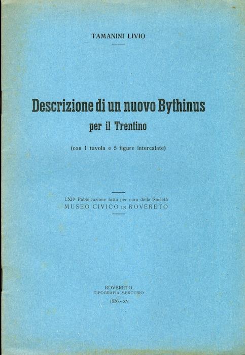 Descrizione di un nuovo Bythinus per il Trentino - Livio Tamanini - copertina