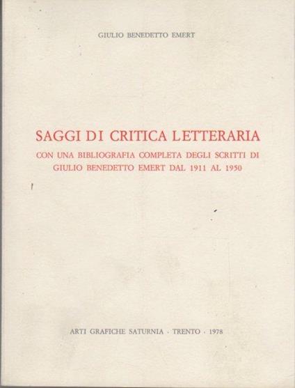 Saggi di critica letteraria. Opere di Benedetto Giulo Emert vol. 3 - Giulio Benedetto Emert - copertina