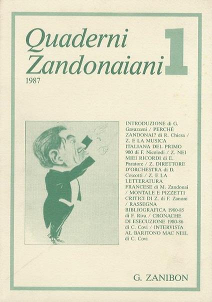 Quaderni zandonaiani: sotto gli auspici del comune di Rovereto, Assessorato alle Attività Culturali: Comitato di Redazione: Renato Chiesa, Fulvio Zanoni, Gianluigi Dardo. 1 (1987) - copertina