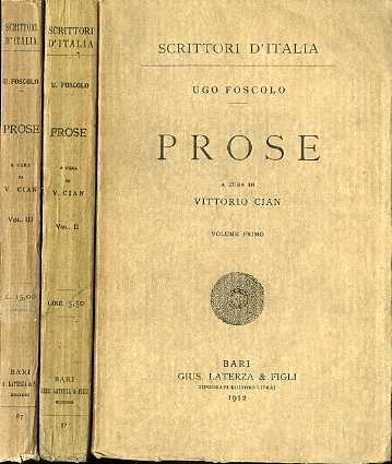 Prose. Scrittori d’Italia 42-57-87 - Ugo Foscolo - copertina