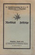 Merkblatt: Festfolge. 55. Hauptversammlung des D. u. Ö Alpenvereines in Klagenfurt