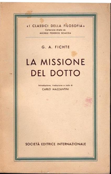 La missione del dotto - J. Gottlieb Fichte - copertina