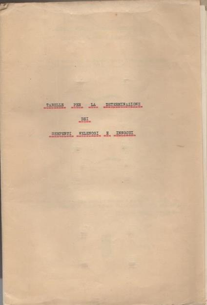 Tabelle per la determinazione dei serpenti velenosi e innocui - copertina