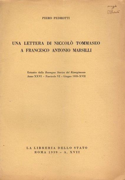 Una lettera di Niccolò Tommaseo a Francesco Antonio Marsilli - Piero Pedrotti - copertina