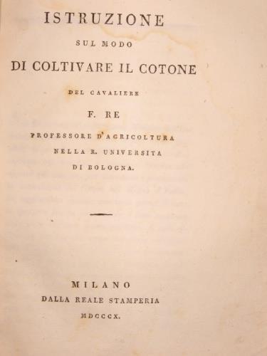 Istruzioni sul modo di coltivare il cotone - Filippo Re - copertina