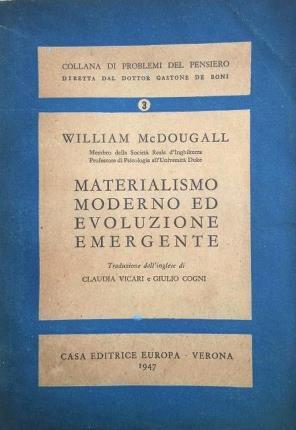 Materialismo moderno ed evoluzione emergente - William McDougall - copertina