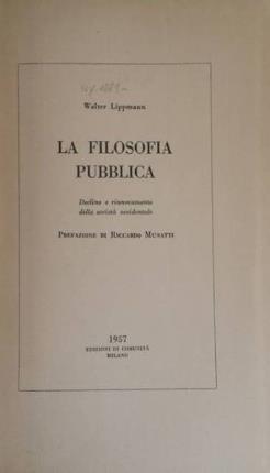 La filosofia pubblica - Walter Lippmann - copertina