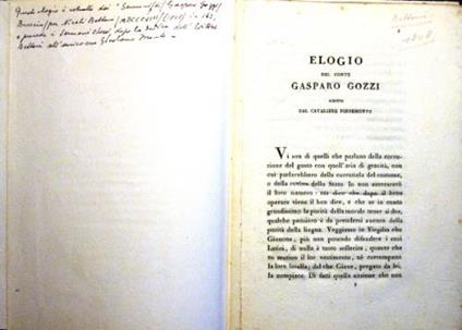 Elogio del conte Gasparo Gozzi - Ippolito Pindemonte - copertina