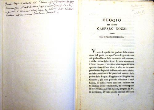 Elogio del conte Gasparo Gozzi - Ippolito Pindemonte - copertina