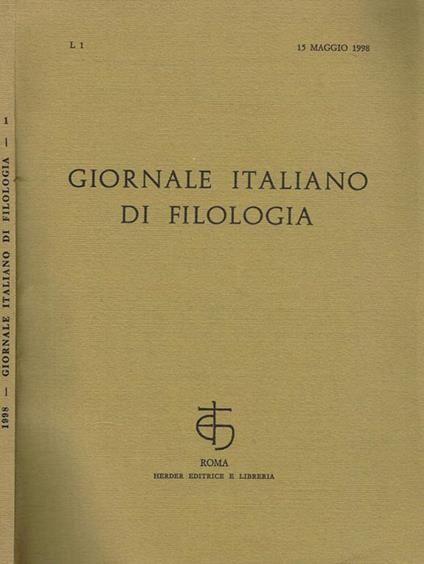 Giornale Italiano Di Filologia N.1 Anno L - Nino Scivoletto - copertina