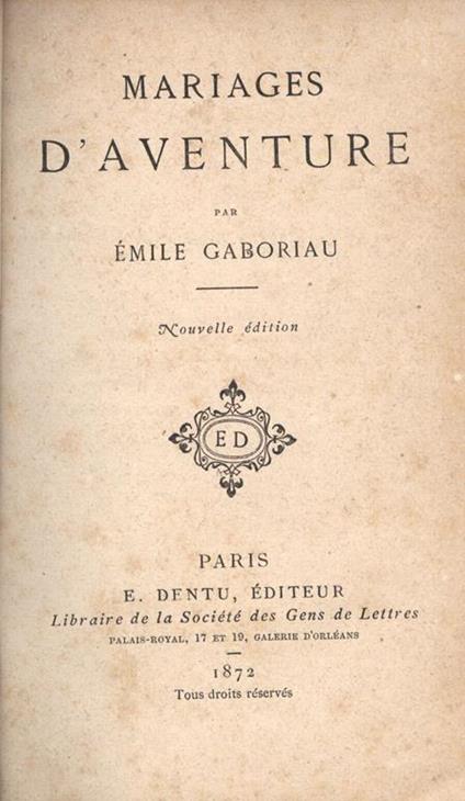 Mariages d' aventure - Émile Gaboriau - copertina