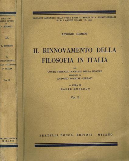 Il Rinnovamento Delle Filosofia In Italia Del Conte Terenzio Mamiani Della Rovere Esaminato Da Antonio Rosmini-Serbati Vol.Ii - Antonio Rosmini - copertina
